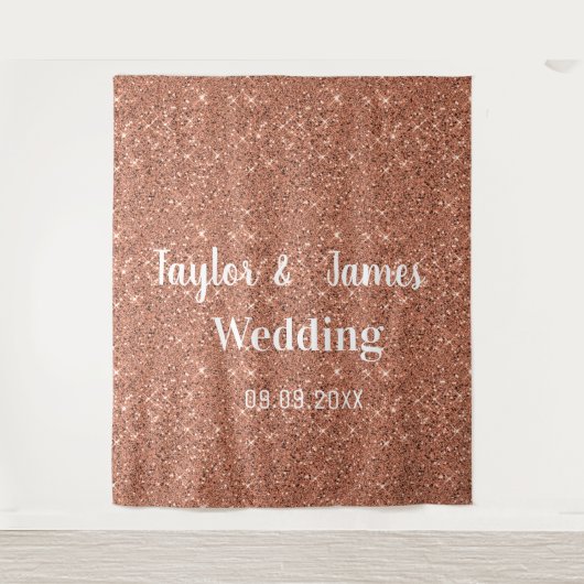 Elegante roze gouden glitter bruiloft achtergrond wandkleed (Voorkant)