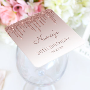 Elegante Roze Gouden Glitter Drip 80ste Verjaardag Kartonnen Onderzetters