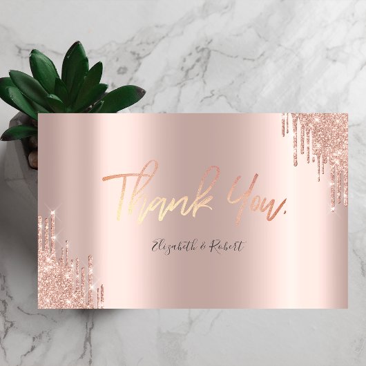 Elegante Roze Gouden Glitter Drips Bedankkaart