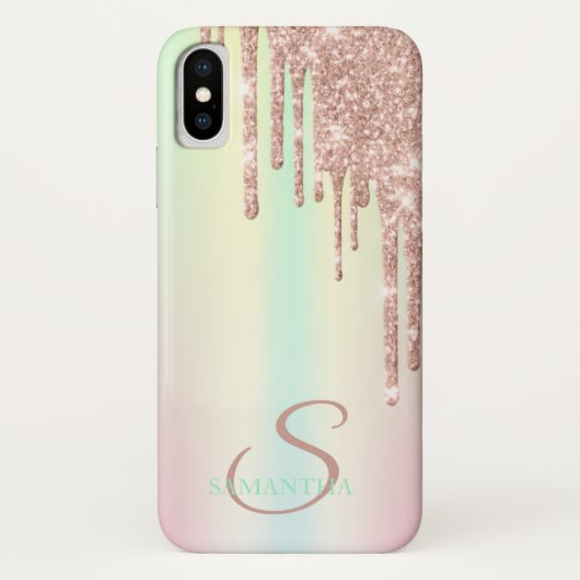 Elegante Roze Gouden Glitter Drips Ombre Case-Mate iPhone Case (Achterkant)