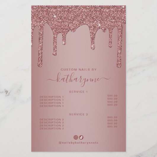 Elegante Roze Gouden Glitter Drips Prijslijst Flyer (Voorkant)