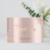 Elegante Roze Gouden Glitter Druppels Gouden Harte Bedankkaart (Staand voorkant)