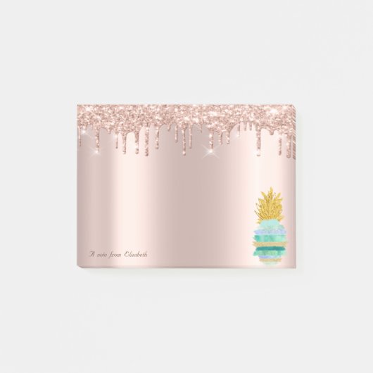 Elegante Roze Gouden Glitter Druppels GroeneAnanas Post-it® Notes (Voorkant)