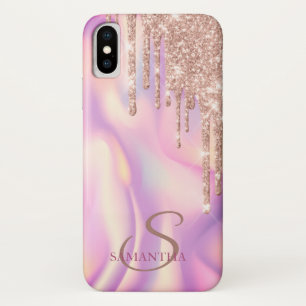 Elegante Roze Gouden Glitter Druppels Holografisch Case-Mate iPhone Case