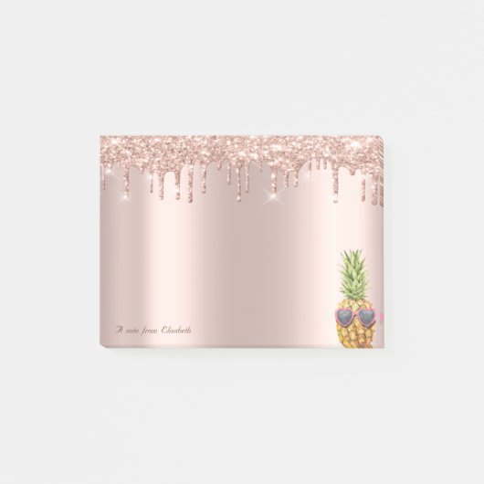 Elegante Roze Gouden Glitter Druppels Koele Ananas Post-it® Notes (Voorkant)