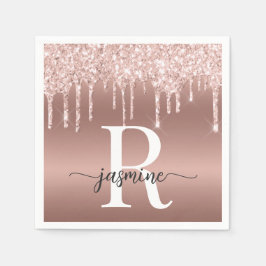 Elegante Roze Gouden Glitter Druppels Metaal Monog Servet