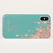 Elegante Roze Gouden Glitter Druppels Mint Groen Case-Mate iPhone Case (Achterkant (horizontaal))