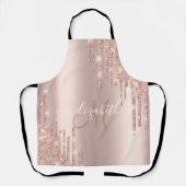 Elegante Roze Gouden Glitter Druppels Monogram Schort (Voorkant)