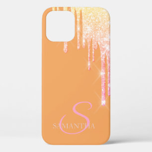 Elegante Roze Gouden Glitter Druppels Oranje Case-Mate iPhone Case
