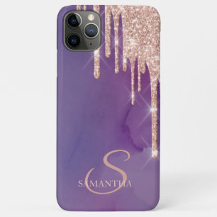Elegante Roze Gouden Glitter Druppels,Paars Case-Mate iPhone Case