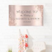 Elegante Roze Gouden Glitter Druppels Spandoek (Insitu)