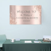 Elegante Roze Gouden Glitter Druppels Spandoek (Beurs)
