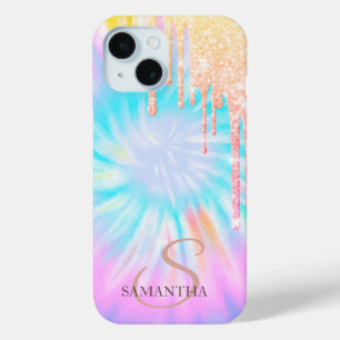 Elegante Roze Gouden Glitter Druppels Tie Dye iPhone 15 Case