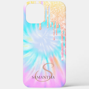 Elegante Roze Gouden Glitter Druppels Tie Dye Case-Mate iPhone Case