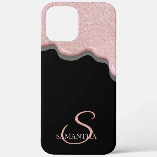 Elegante Roze Gouden Glitter Druppels Zwart Case-Mate iPhone Case (Achterkant)