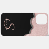 Elegante Roze Gouden Glitter Druppels Zwart Case-Mate iPhone Case (Achterkant (horizontaal))