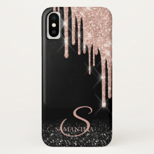 Elegante Roze Gouden Glitter Druppels Zwarte Ombre Case-Mate iPhone Case
