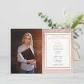 Elegante Roze Gouden Glitter Foto Afstudeerceremon Kaart (Staand voorkant)