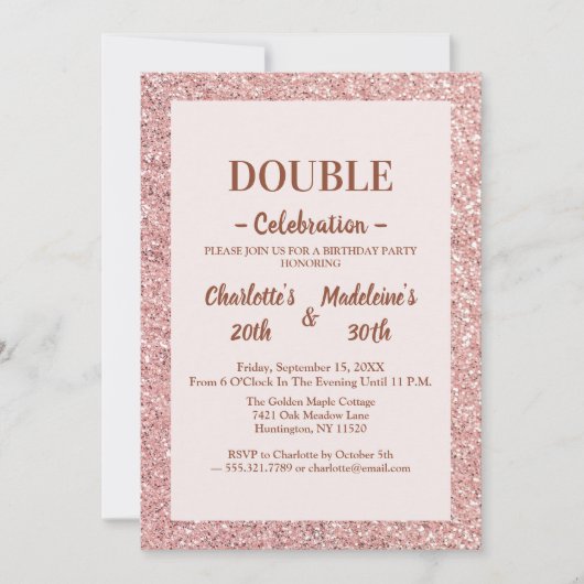 Elegante Roze Gouden Glitter Gezamenlijke Verjaard Kaart (Voorkant)