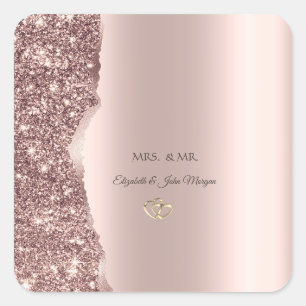 Elegante Roze Gouden Glitter Gouden Ringen Vierkante Sticker