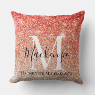Elegante Roze Gouden Glitter Gradiënt Monogram Naa Kussen
