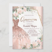 Elegante Roze Gouden Glitter Jurk Rozen Quinceañer Kaart (Voorkant)