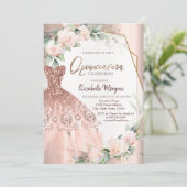 Elegante Roze Gouden Glitter Jurk Rozen Quinceañer Kaart (Staand voorkant)