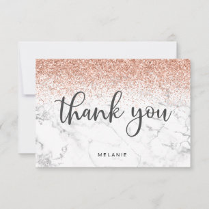 Elegante Roze Gouden Glitter Marmer Meisjesachtig Bedankkaart