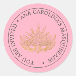 Elegante roze gouden glitter maskerade ronde sticker