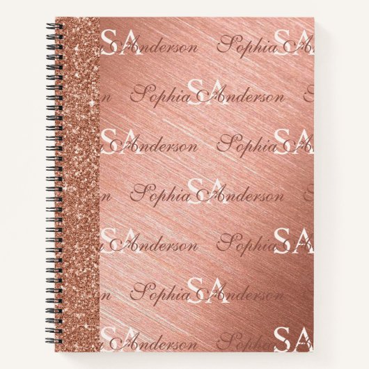 Elegante Roze Gouden Glitter Metaal Monogrammed Notitieboek (Voorkant)