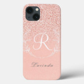 Elegante Roze Gouden Glitter Monogram Case-Mate iPhone Case (Achterkant)