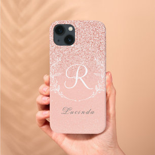 Elegante Roze Gouden Glitter Monogram Case-Mate iPhone Case