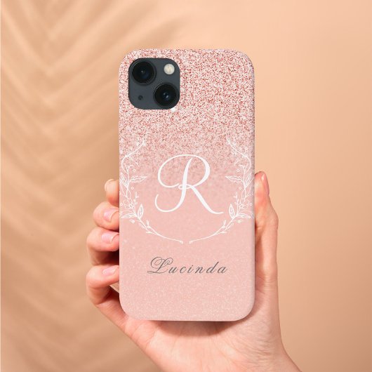 Elegante Roze Gouden Glitter Monogram Case-Mate iPhone Case