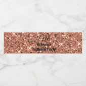Elegante Roze Gouden Glitter Monogram Feest Zwart Waterfles Etiket (Enkel label)