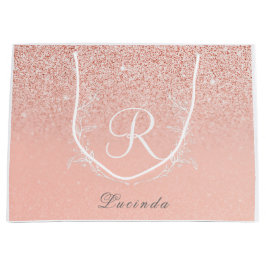 Elegante Roze Gouden Glitter Monogram Groot Cadeauzakje