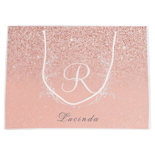 Elegante Roze Gouden Glitter Monogram Groot Cadeauzakje (Voorkant)