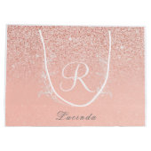 Elegante Roze Gouden Glitter Monogram Groot Cadeauzakje (Achterkant)