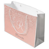 Elegante Roze Gouden Glitter Monogram Groot Cadeauzakje (Achterkant Gekanteld)