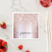 Elegante Roze Gouden Glitter Monogram Naam Schrift Servet (Insitu)