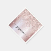 Elegante Roze Gouden Glitter Monogram Naam Schrift Servet (Hoek)