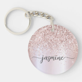 Elegante Roze Gouden Glitter Monogram Naam Script Sleutelhanger