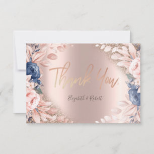 Elegante Roze Gouden Glitter Ombre Blauwe Bloem Bedankkaart