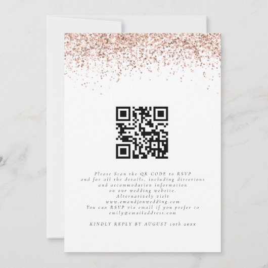 Elegante Roze Gouden Glitter QR Code Bruiloft Kaart (Achterkant)