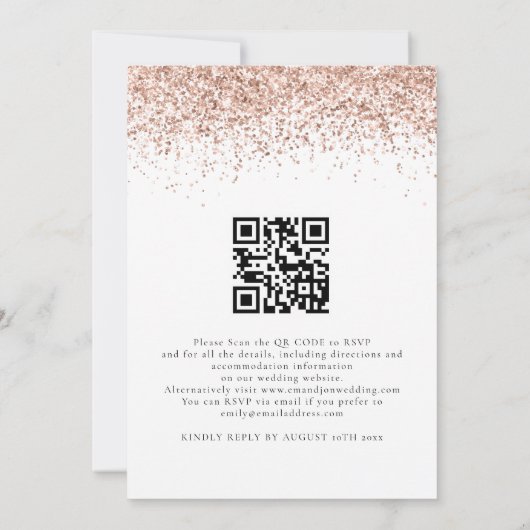 Elegante Roze Gouden Glitter QR Code Bruiloft Kaart (Achterkant)