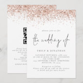 Elegante Roze Gouden Glitter QR Code Trouwdag Kaart (Voorkant / Achterkant)