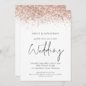 Elegante Roze Gouden Glitter QR Code Trouwdag Kaart (Voorkant / Achterkant)