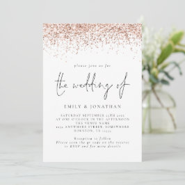 Elegante Roze Gouden Glitter QR Code Trouwen Kaart