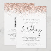 Elegante Roze Gouden Glitter QR Code Trouwen Kaart (Voorkant / Achterkant)