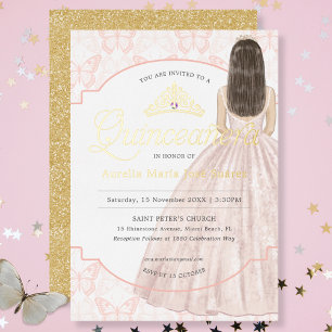 Elegante Roze Gouden Glitter Quinceañera Verjaarda Folie Uitnodiging