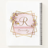Elegante Roze Gouden Glitter Roos Monogram Notitieboek (Achterkant)